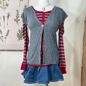 Vintage 90s Y2k Babydoll Cardigan Sweater Dolly Kei Gloomy Coquette Himekaji M